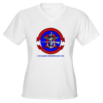 11MEU - A01 - 04 - 11th Marine Expeditionary Unit with Text Women's V-Neck T-Shirt