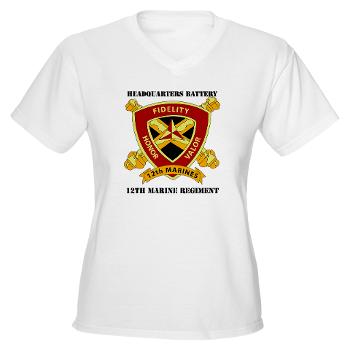 HB12M - A01 - 04 - Headquarters Battery 12th Marines with text Women's V-Neck T-Shirt
