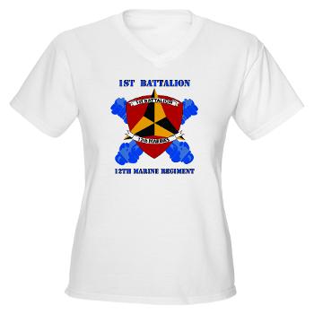12MR1B12M - A01 - 04 - 1st Battalion 12th Marines with Text Women's V-Neck T-Shirt