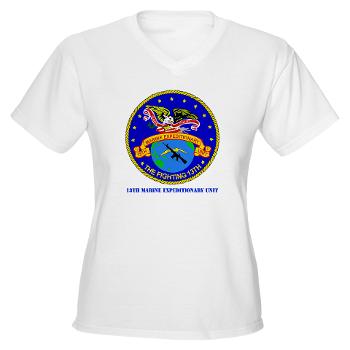 13MEU - A01 - 04 - 13th Marine Expeditionary Unit with Text - Women's V-Neck T-Shirt