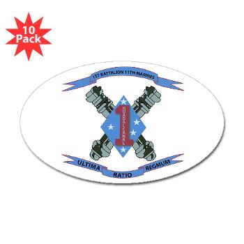 1B11M - M01 - 01 - 1st Battalion 11th Marines Sticker (Oval 10 pk)