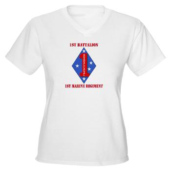 1B1M - A01 - 04 - 1st Battalion - 1st Marines with Text Women's V-Neck T-Shirt - Click Image to Close