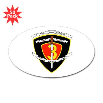 1B3M - M01 - 01 - 1st Battalion 3rd Marines Sticker (Oval 50 pk) - Click Image to Close