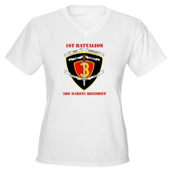 1B3M - A01 - 04 - 1st Battalion 3rd Marines with Text Women's V-Neck T-Shirt - Click Image to Close
