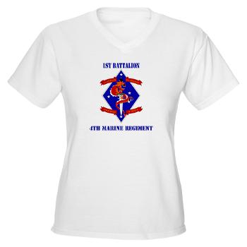 1B4M - A01 - 04 - 1st Battalion - 4th Marines with Text Women's V-Neck T-Shirt