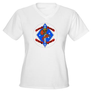 1B4M - A01 - 04 - 1st Battalion 4th Marines - Women's V-Neck T-Shirt