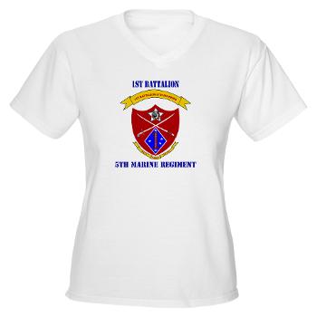 1B5M - A01 - 04 - 1st Battalion 5th Marines with Text Women's V-Neck T-Shirt