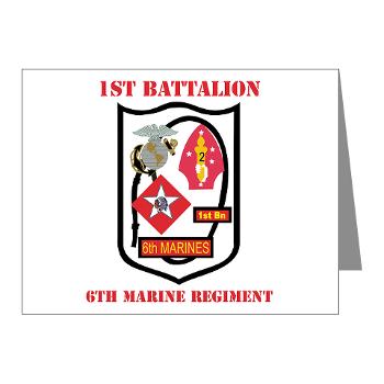 1B6M - M01 - 02 - 1st Battalion - 6th Marines with Text - Note Cards (Pk of 20) - Click Image to Close