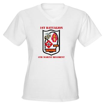 1B6M - A01 - 04 - 1st Battalion - 6th Marines with Text - Women's V-Neck T-Shirt