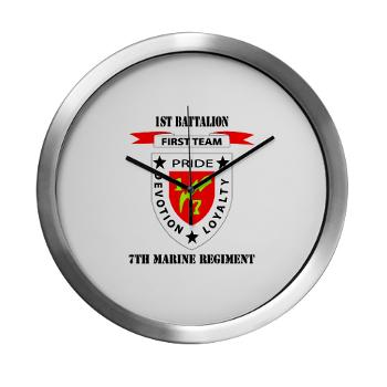 1B7M - M01 - 03 - 1st Battalion 7th Marines with Text Modern Wall Clock