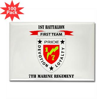 1B7M - M01 - 01 - 1st Battalion 7th Marines with Text Rectangle Magnet (100 pack)