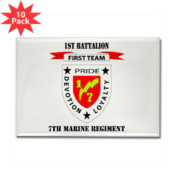 1B7M - M01 - 01 - 1st Battalion 7th Marines with Text Rectangle Magnet (10 pack) - Click Image to Close