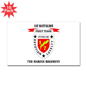 1B7M - M01 - 01 - 1st Battalion 7th Marines with Text Sticker (Rectangle 10 pk)
