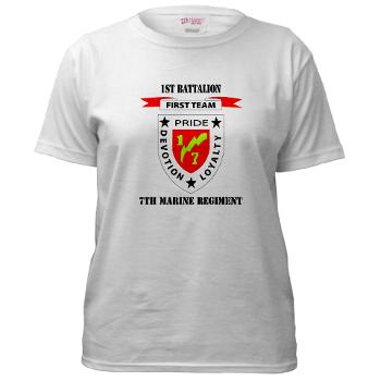 1B7M - A01 - 04 - 1st Battalion 7th Marines with Text Women's T-Shirt - Click Image to Close