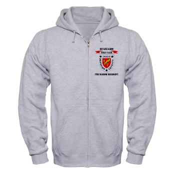 1B7M - A01 - 03 - 1st Battalion 7th Marines with Text Zip Hoodie