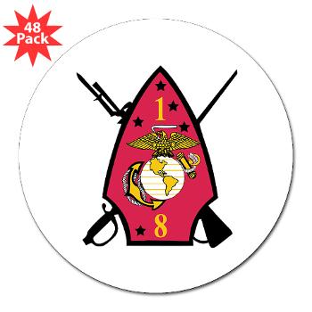 1B8M - M01 - 01 - 1st Battalion - 8th Marines 3" Lapel Sticker (48 pk)