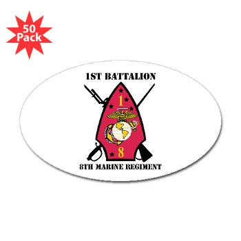 1B8M - M01 - 01 - 1st Battalion - 8th Marines with Text Sticker (Oval 50 pk) - Click Image to Close