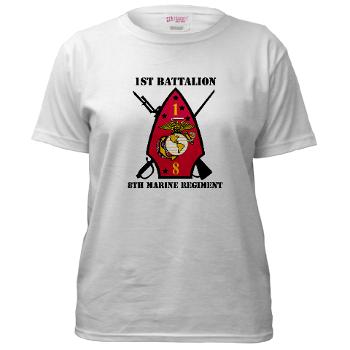 1B8M - A01 - 04 - 1st Battalion - 8th Marines with Text Women's T-Shirt - Click Image to Close