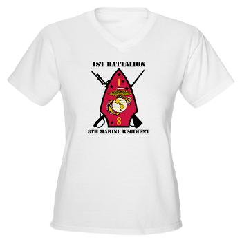 1B8M - A01 - 04 - 1st Battalion - 8th Marines with Text Women's V-Neck T-Shirt - Click Image to Close
