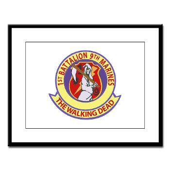 1B9M - M01 - 02 - 1st Battalion - 9th Marines with Text - Large Framed Print