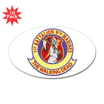 1B9M - M01 - 01 - 1st Battalion - 9th Marines - Sticker (Oval 10 pk)