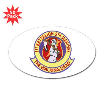 1B9M - M01 - 01 - 1st Battalion - 9th Marines with Text - Sticker (Oval 50 pk) - Click Image to Close
