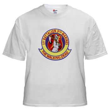 1B9M - A01 - 04 - 1st Battalion - 9th Marines - White T-Shirt - Click Image to Close