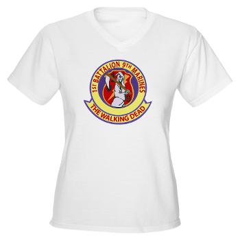 1B9M - A01 - 04 - 1st Battalion - 9th Marines with Text - Women's V-Neck T-Shirt - Click Image to Close