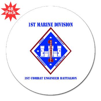1CEB - M01 - 01 - 1st Combat Engineer Battalion with Text - 3" Lapel Sticker (48 pk)