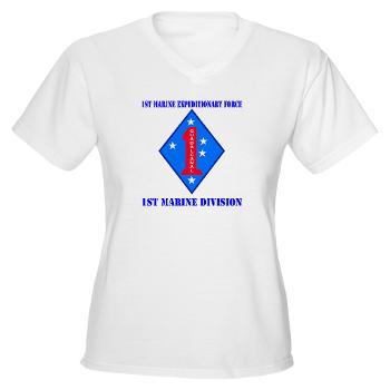 1MD - A01 - 04 - 1st Marine Division with Text - Women's V-Neck T-Shirt