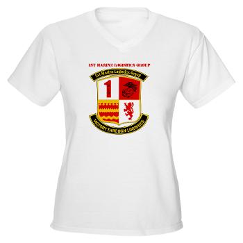1MLG - A01 - 04 - 1st Marine Logistics Group with Text - Women's V-Neck T-Shirt