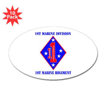 1MR - M01 - 01 - 1st Marine Regiment with Text - Sticker (Oval 10 pk) - Click Image to Close