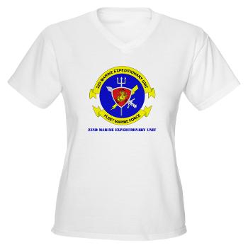 22MEU - A01 - 04 - 22nd Marine Expeditionary Unit with Text - Women's V-Neck T-Shirt