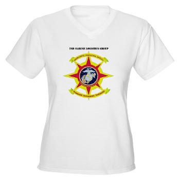 2MLG - A01 - 04 - 2nd Marine Logistics Group with Text - Women's V-Neck T-Shirt