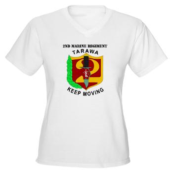 2MR - A01 - 04 - 2nd Marine Regiment with Text Women's V-Neck T-Shirt - Click Image to Close