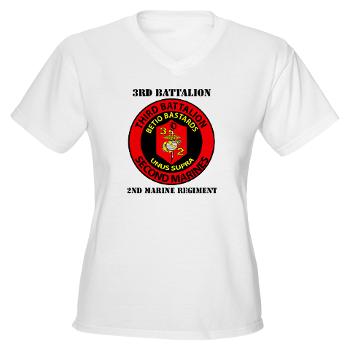 3B2M - A01 - 04 - 3rd Battalion - 2nd Marines with Text - Women's V -Neck T-Shirt - Click Image to Close