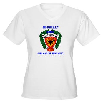 3B4M - A01 - 04 - 3rd Battalion 4th Marines with Text Women's V-Neck T-Shirt