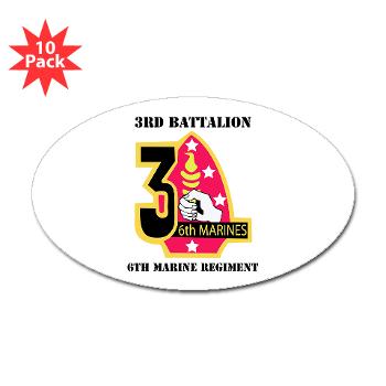 3B6M - M01 - 01 - 3rd Battalion - 6th Marines with Text Sticker (Oval 10 pk) - Click Image to Close