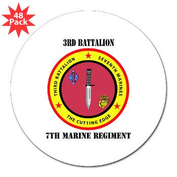 3B7M - M01 - 01 - 3rd Battalion 7th Marines with Text 3" Lapel Sticker (48 pk) - Click Image to Close