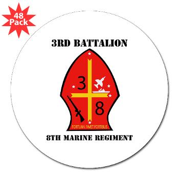 3B8M - M01 - 01 - 3rd Battalion - 8th Marines with Text 3" Lapel Sticker (48 pk)