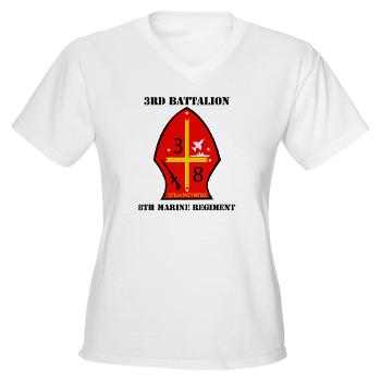 3B8M - A01 - 04 - 3rd Battalion - 8th Marines with Text Women's V-Neck T-Shirt - Click Image to Close