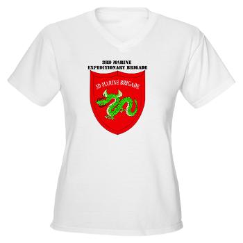 3MEB - A01 - 04 - 3rd Marine Expeditionary Brigade with text Women's V-Neck T-Shirt