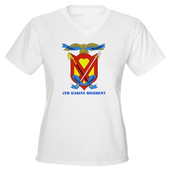 4MR - A01 - 04 - 4th Marine Regiment with Text - Women's V-Neck T-Shirt