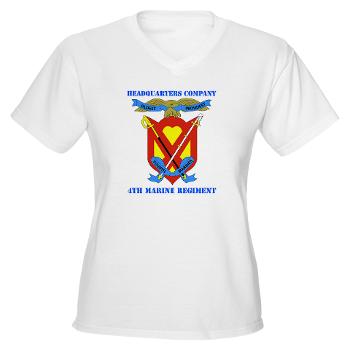 4MRHC - A01 - 04 - Headquarters Company - 4th Marine Regiment with Text - Women's V-Neck T-Shirt