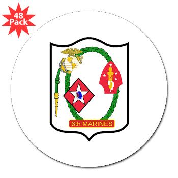 6MR - M01 - 01 - 6th Marine Regiment - 3" Lapel Sticker (48 pk) - Click Image to Close