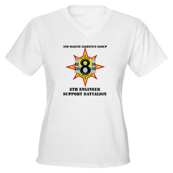 8ESB2MLG - A01 - 04 - 8th Engineer Support Battalion - 2nd Marine Log Group with text - Women's V-Neck T-Shirt