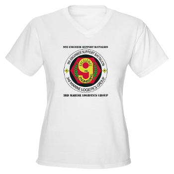 9ESB - A01 - 04 - 9th Engineer Support Battalion with Text Women's V-Neck T-Shirt