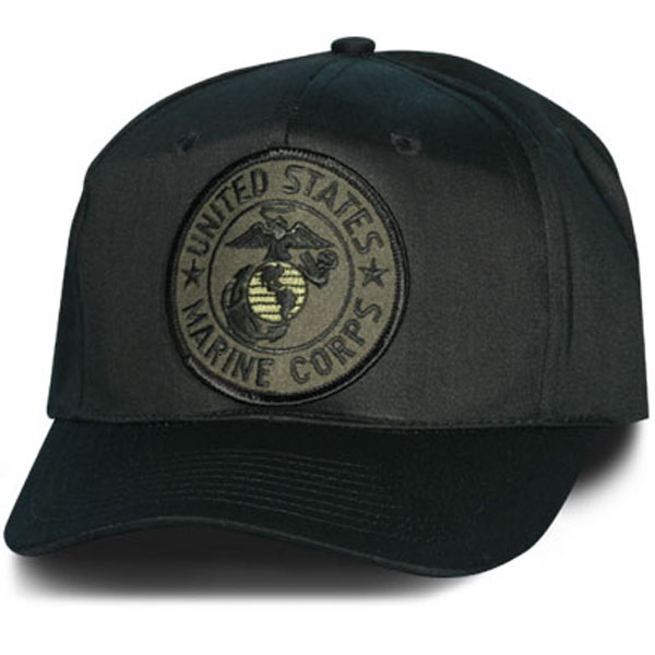 Marine United States Marine Eagle Globe and Anchor Olive and Black Patch on Black Ball Cap  Quantity 5