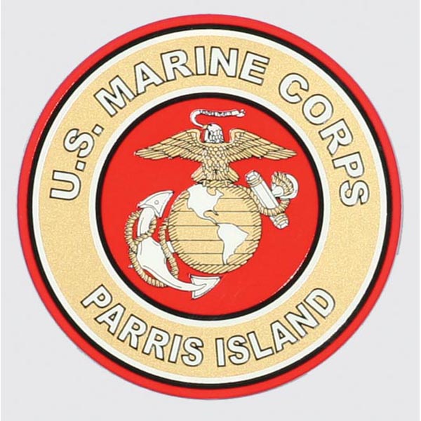 Marine Decal: US Marine Corps Parris Island with Eagle Globe and Anchor Logo 3.25 inch Decal  Quantity 10