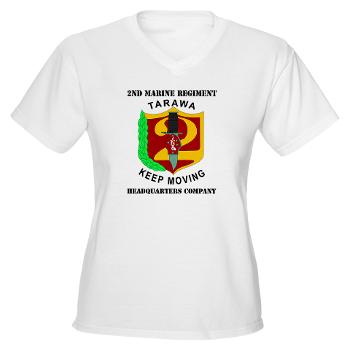 HC2M - A01 - 04 - Headquarters Company 2nd Marines with Text Women's V-Neck T-Shirt